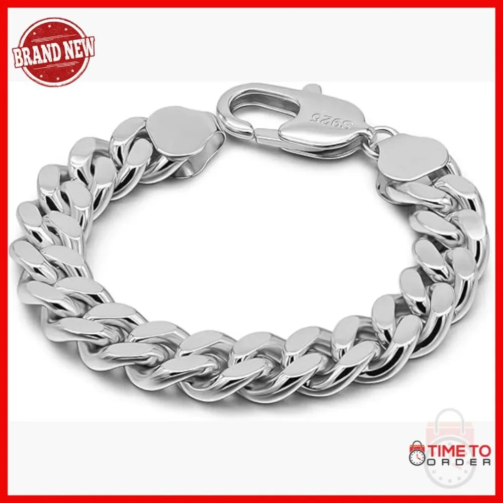 Men's 925 Sterling Silver Cuban Link Bracelet 8-12MM 7-10 Inch
